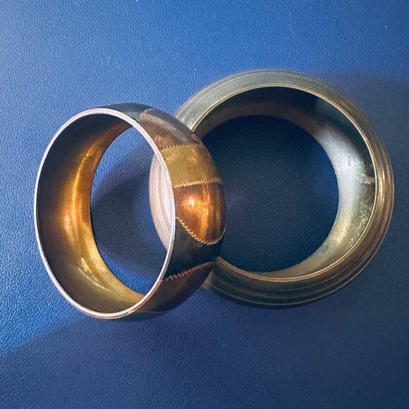 Vintage Chunky Mixed Metal Brass Copper Tone Boho Bangle Set - Picture 1 of 6